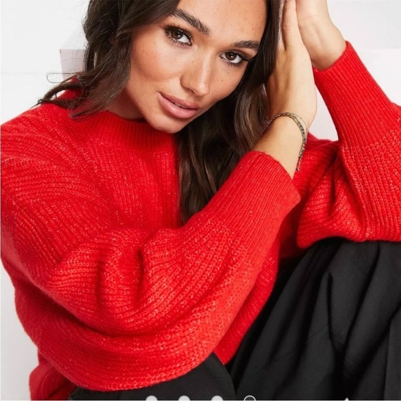 Mango Oversized Chunky Rib Knit Sweater with Balloon Sleeves Orange Size Small - Picture 10 of 10